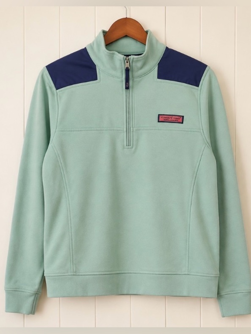 Vineyard Vines Shep Shirt Quarter Zip Pullover Medium Mint Green Navy